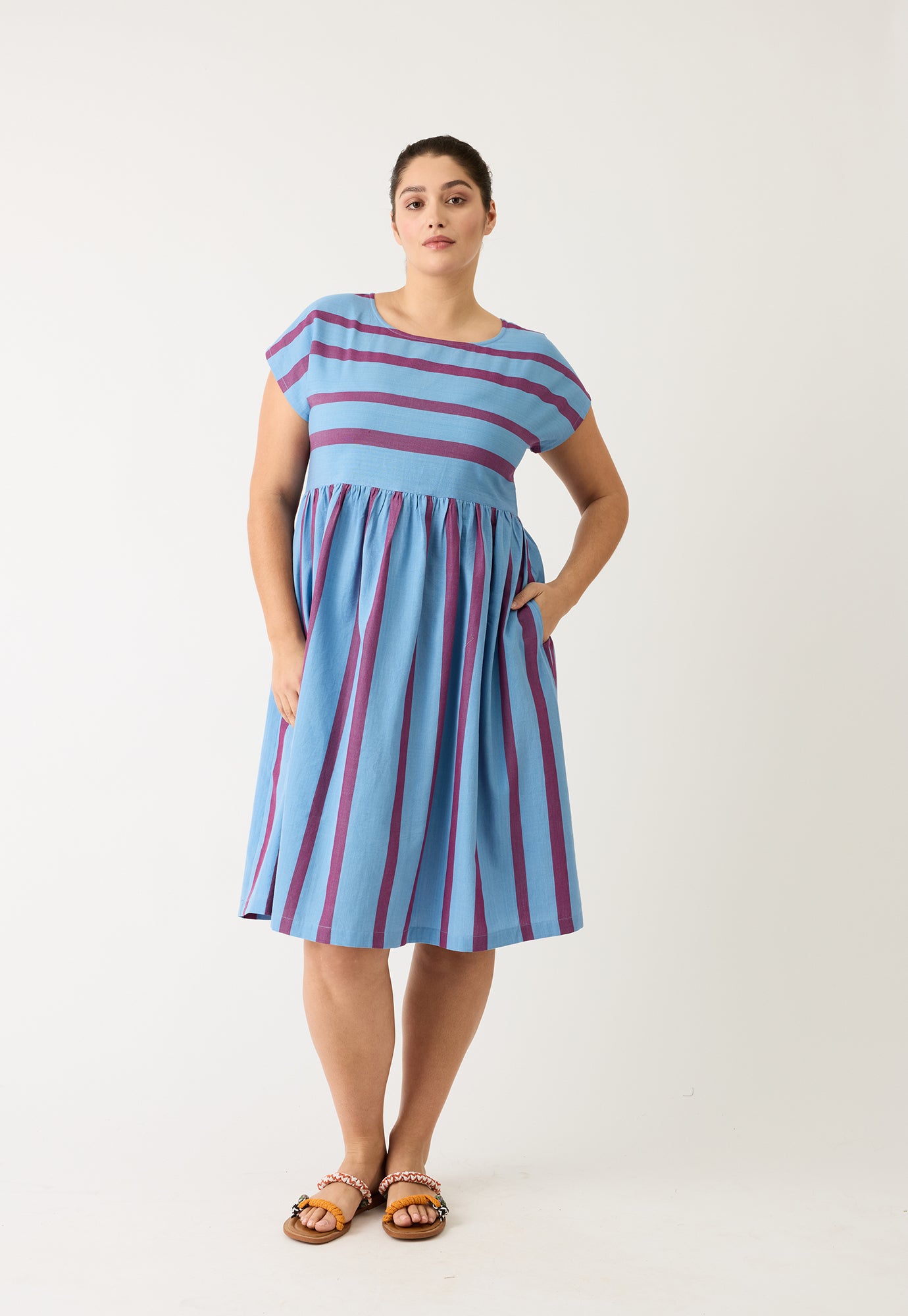 Tathra Woven Dress - Raspberry Stripe