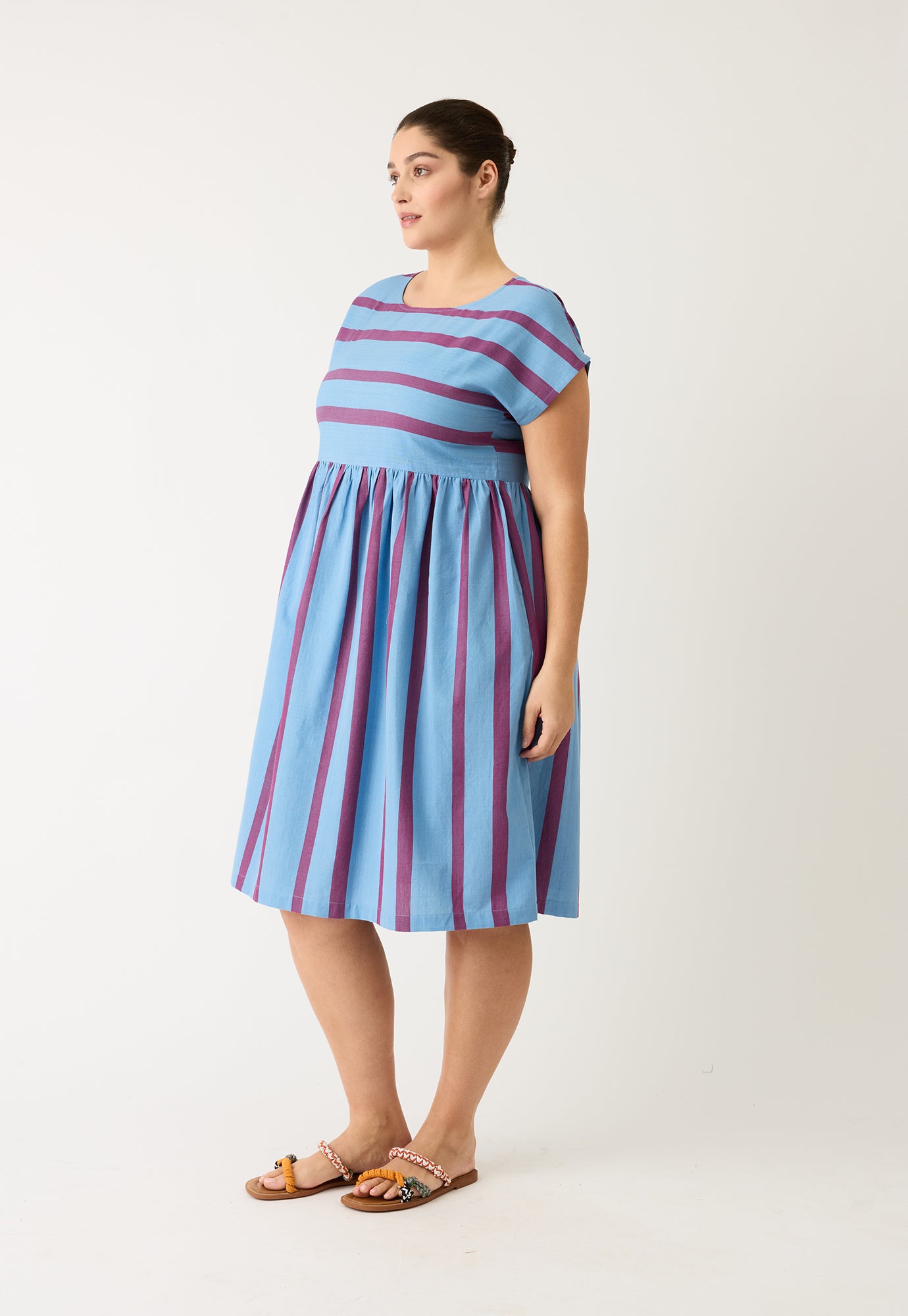 Tathra Woven Dress - Raspberry Stripe