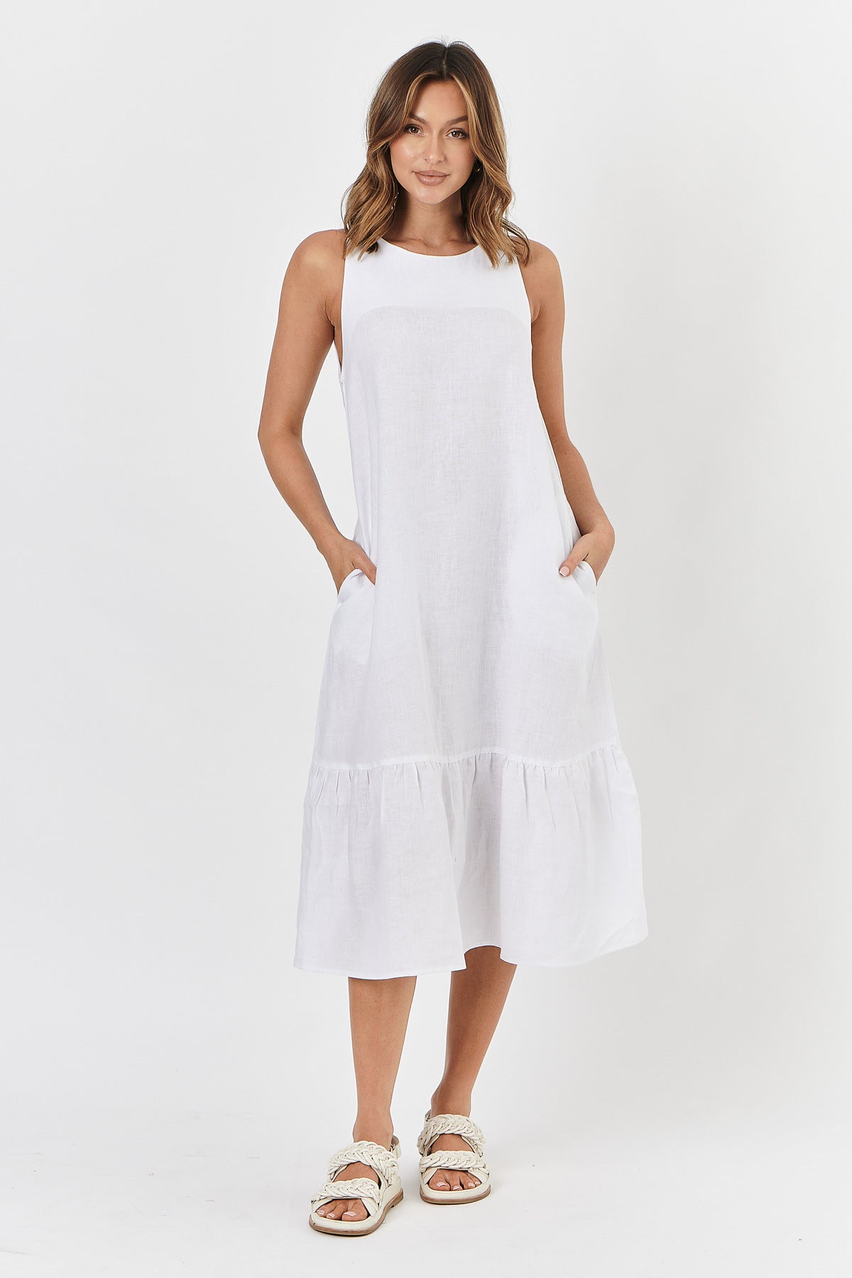 Sleeveless A-Line Dress - White
