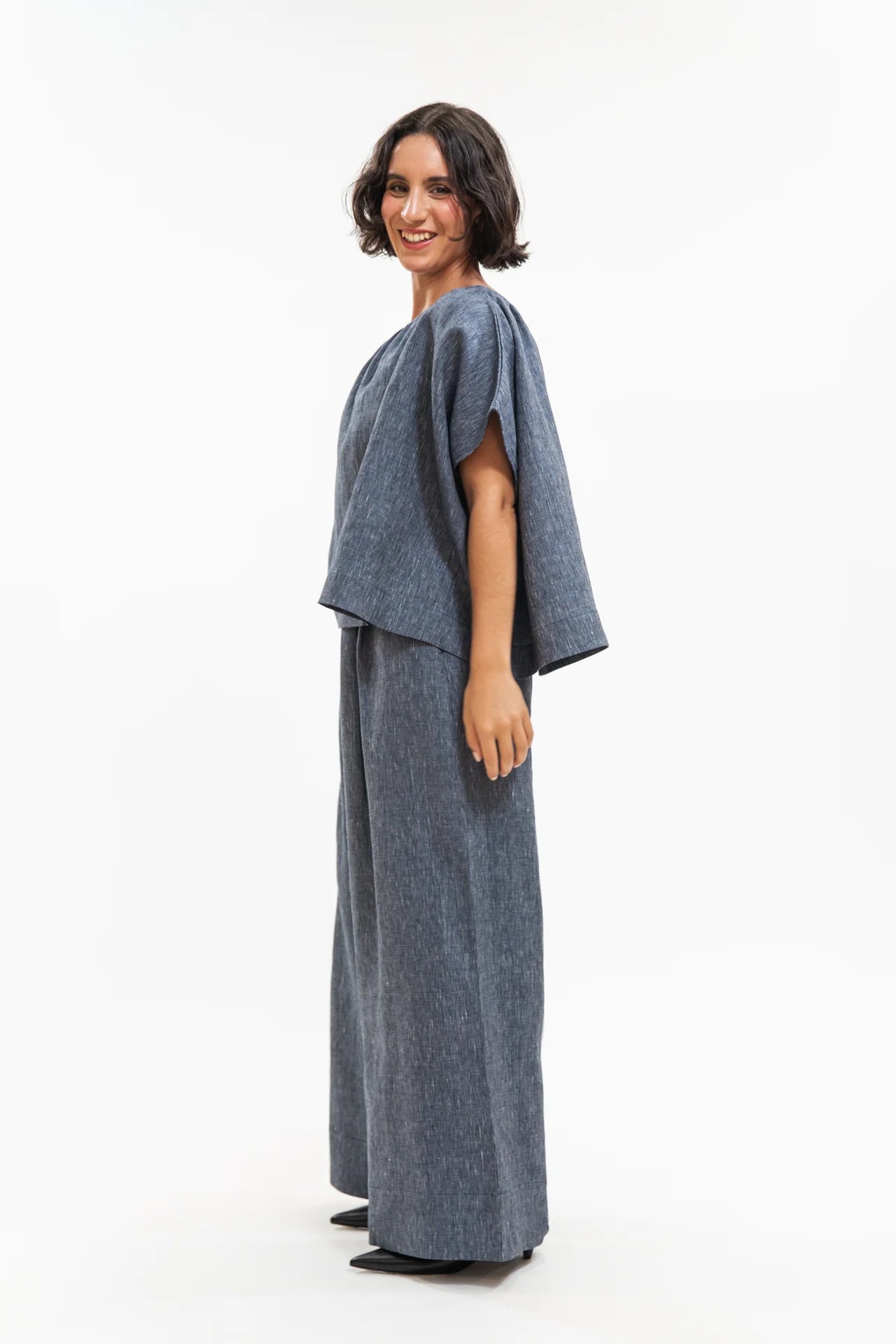 Poppy Top - Navy Pinstripe