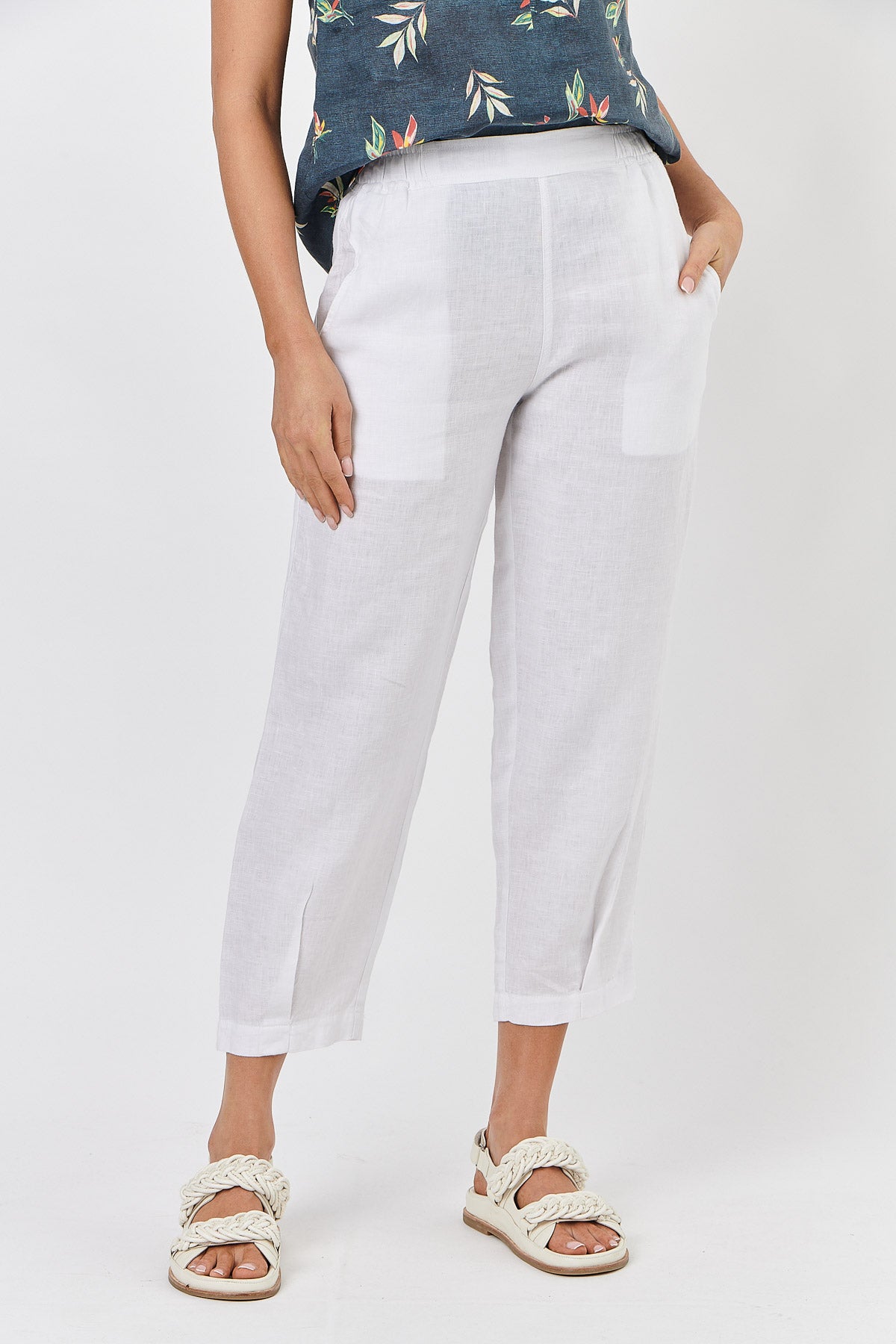 Pleat Hem Linen Pants - White
