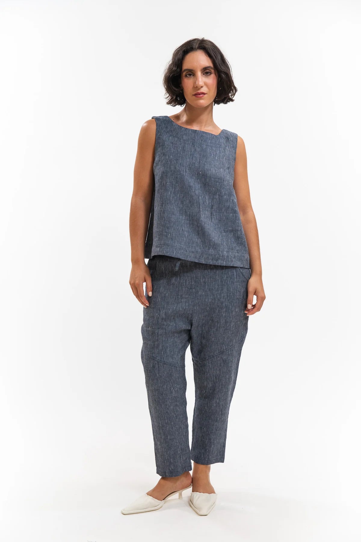 Ellis Shell Top - Navy Pinstripe