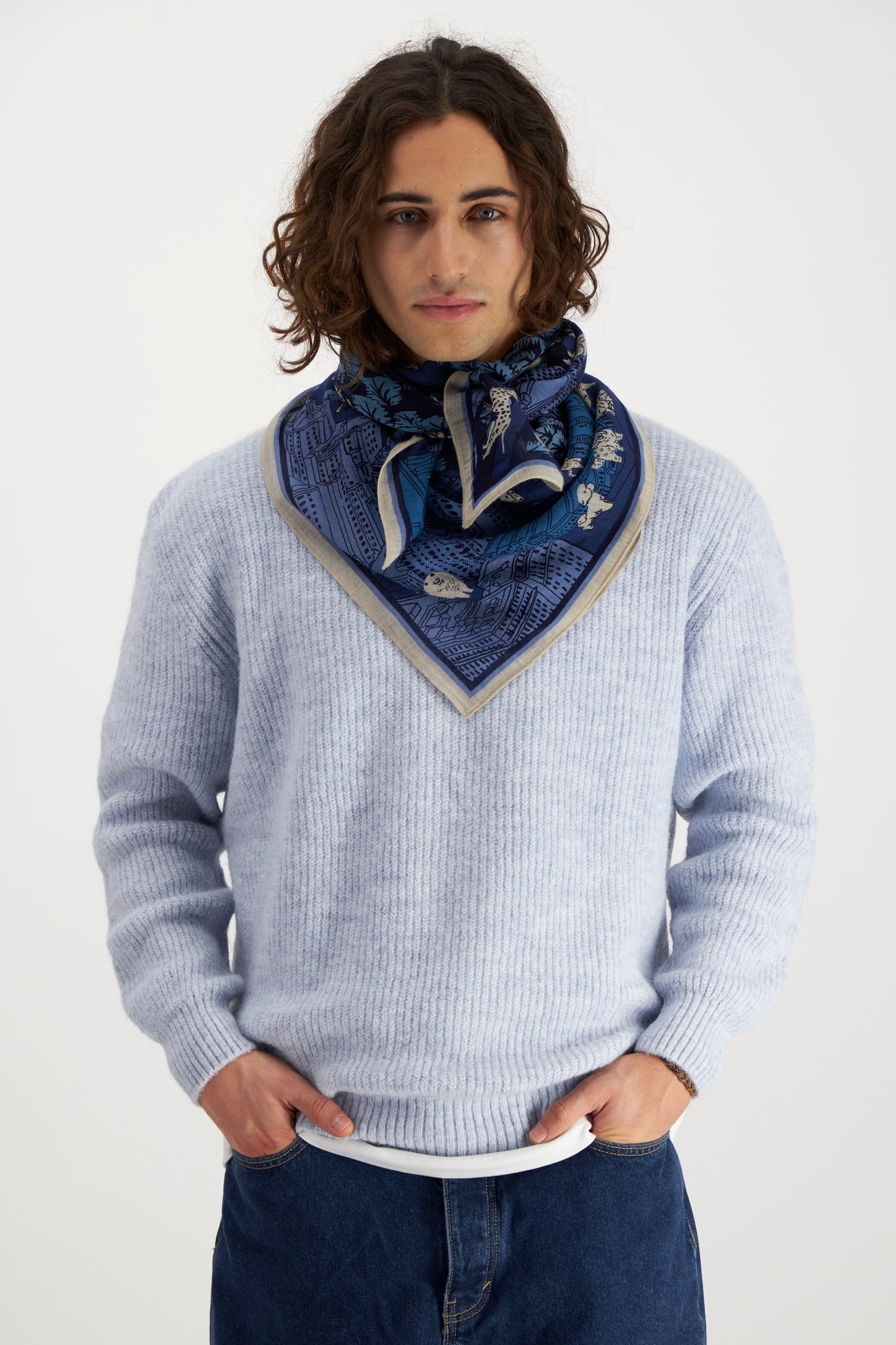 Central Park Blue Square Wool Scarf
