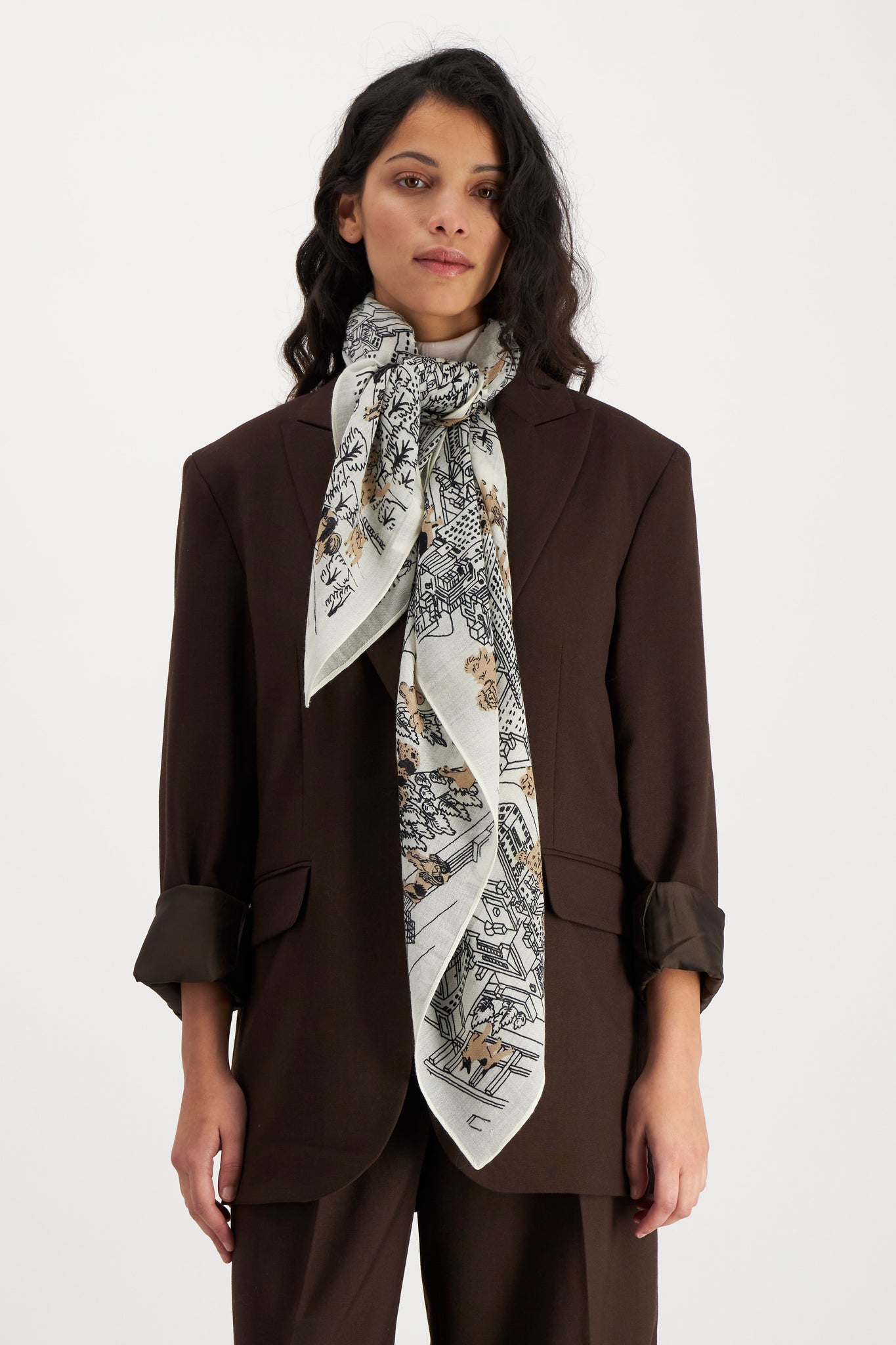 Central Park White Square Wool Scarf