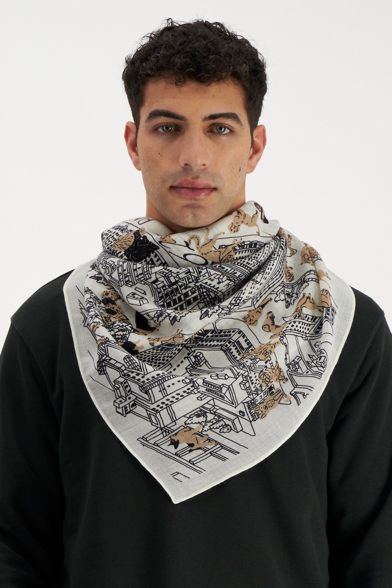 Central Park White Square Wool Scarf