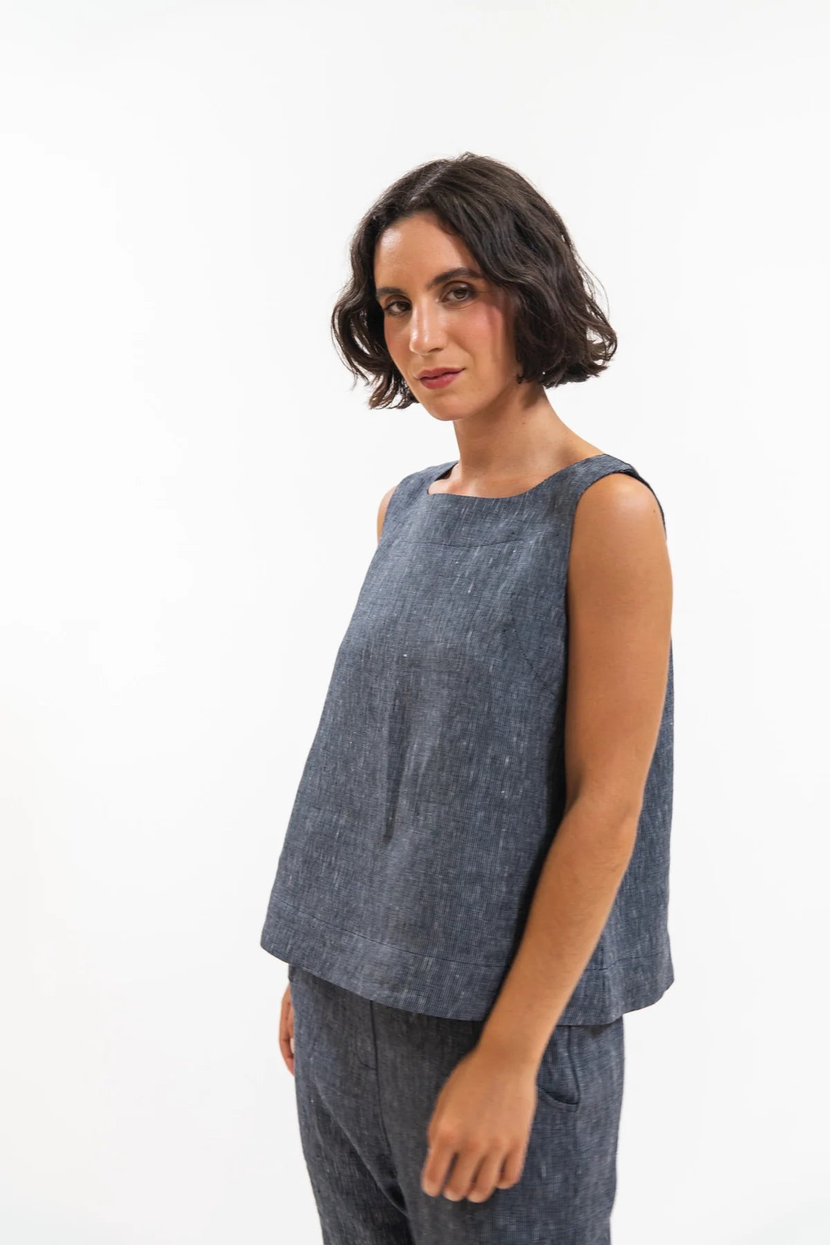 Ellis Shell Top - Navy Pinstripe