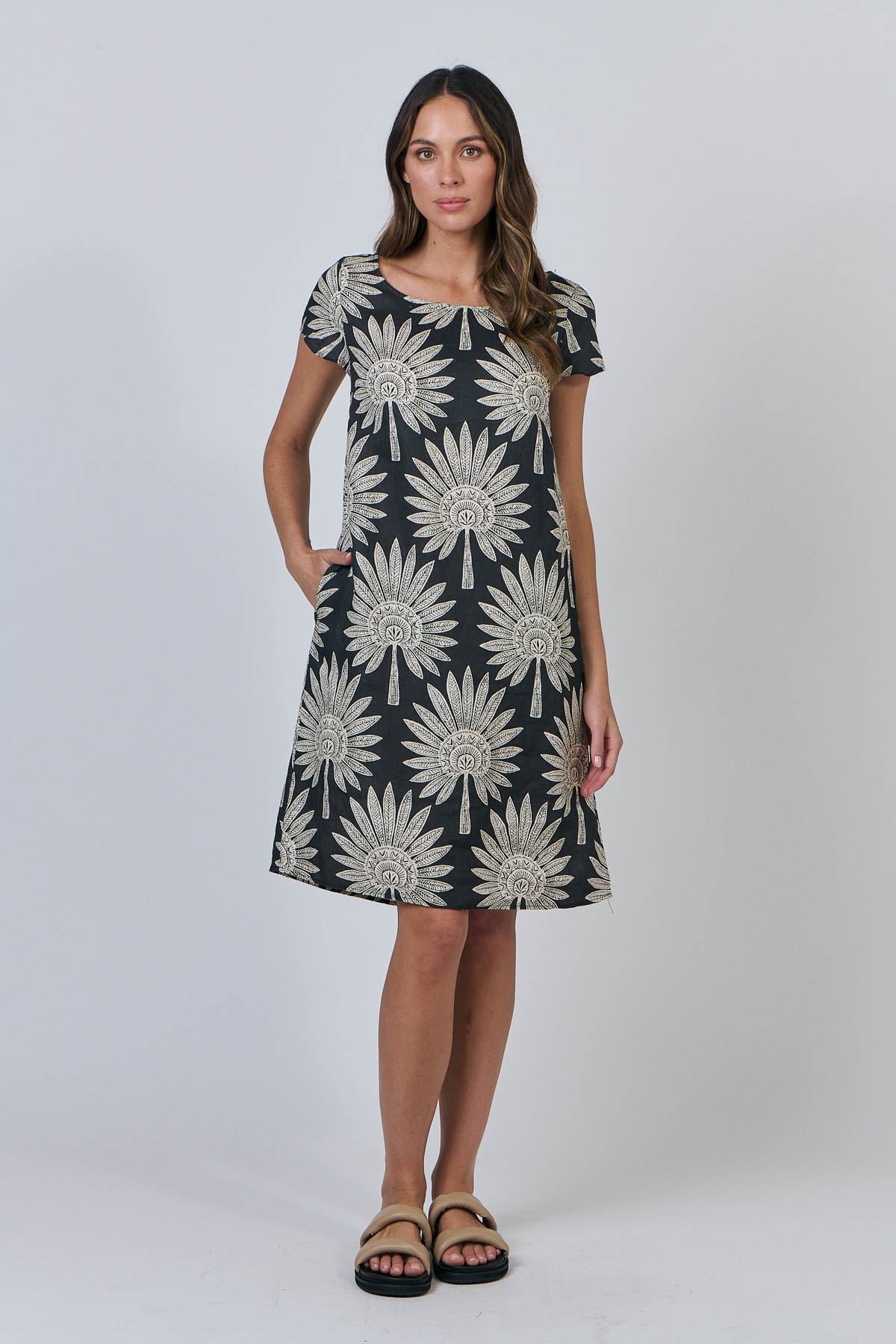Short Sleeve Shift Dress - Date Palm