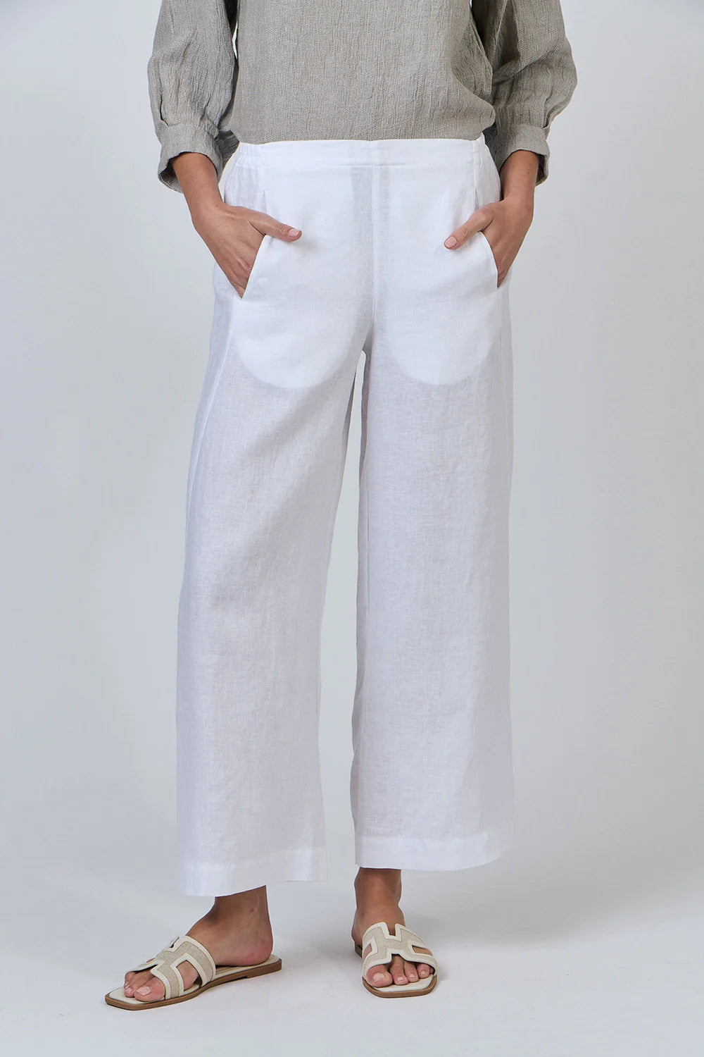 Wide Leg Pleat Pants - White
