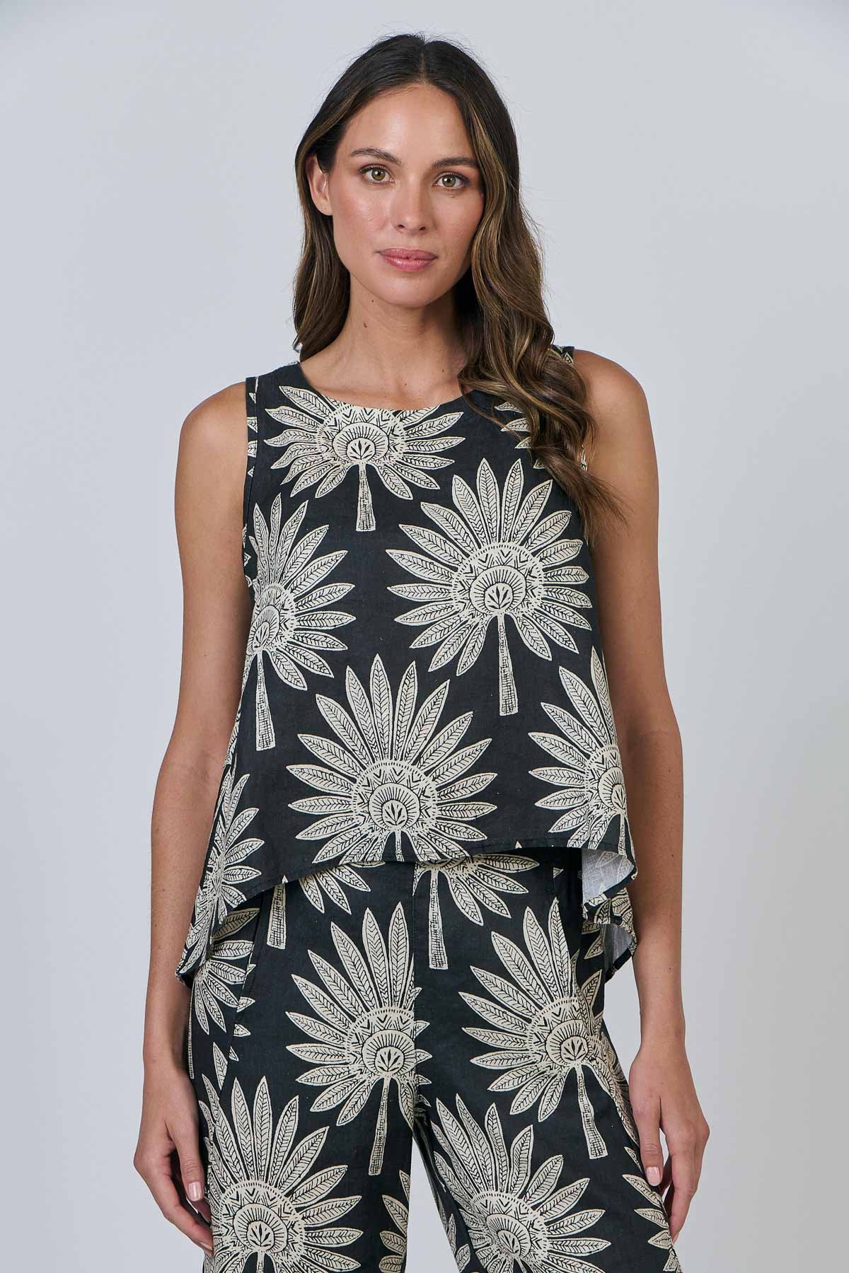Tie Back Sleeveless Top - Date Palm