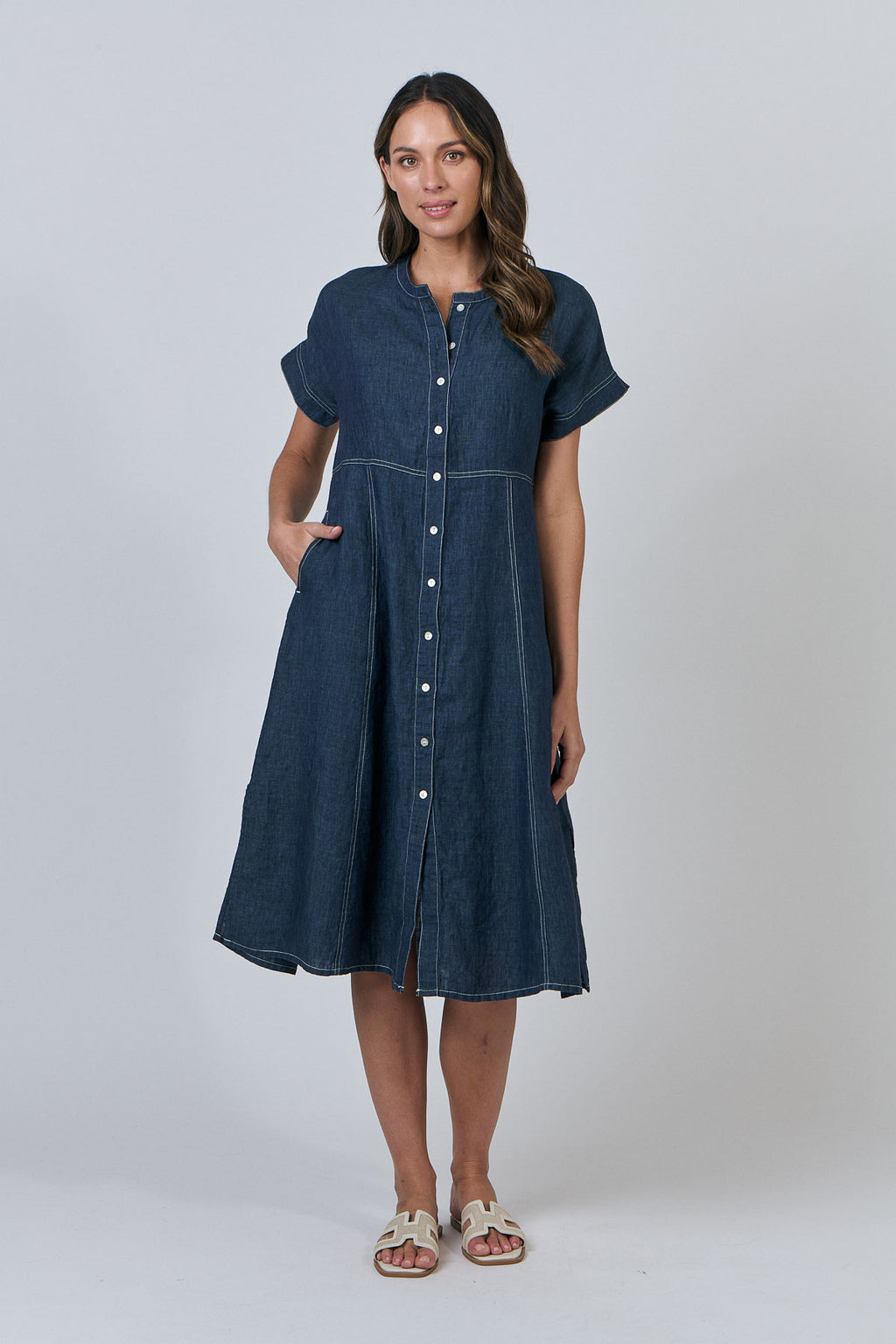 Indigo Button Through Dress - Poseidon – From Dust