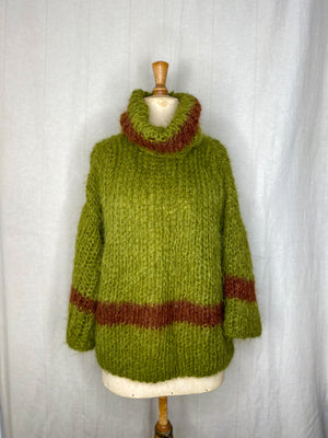 Alpaca Chunky Handknit Funnel Neck Jumper Stripe – From Dust