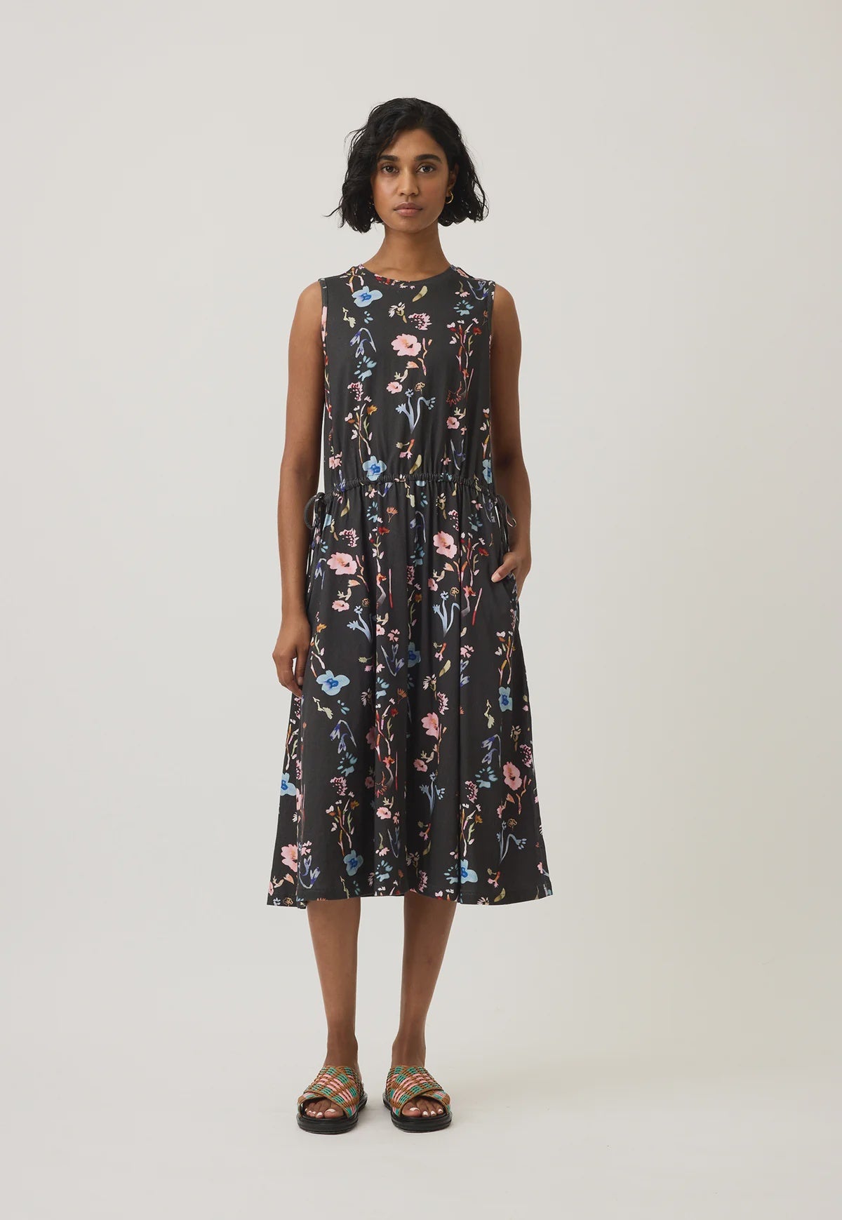 Lidia Tie Dress - Watercolour Charcoal