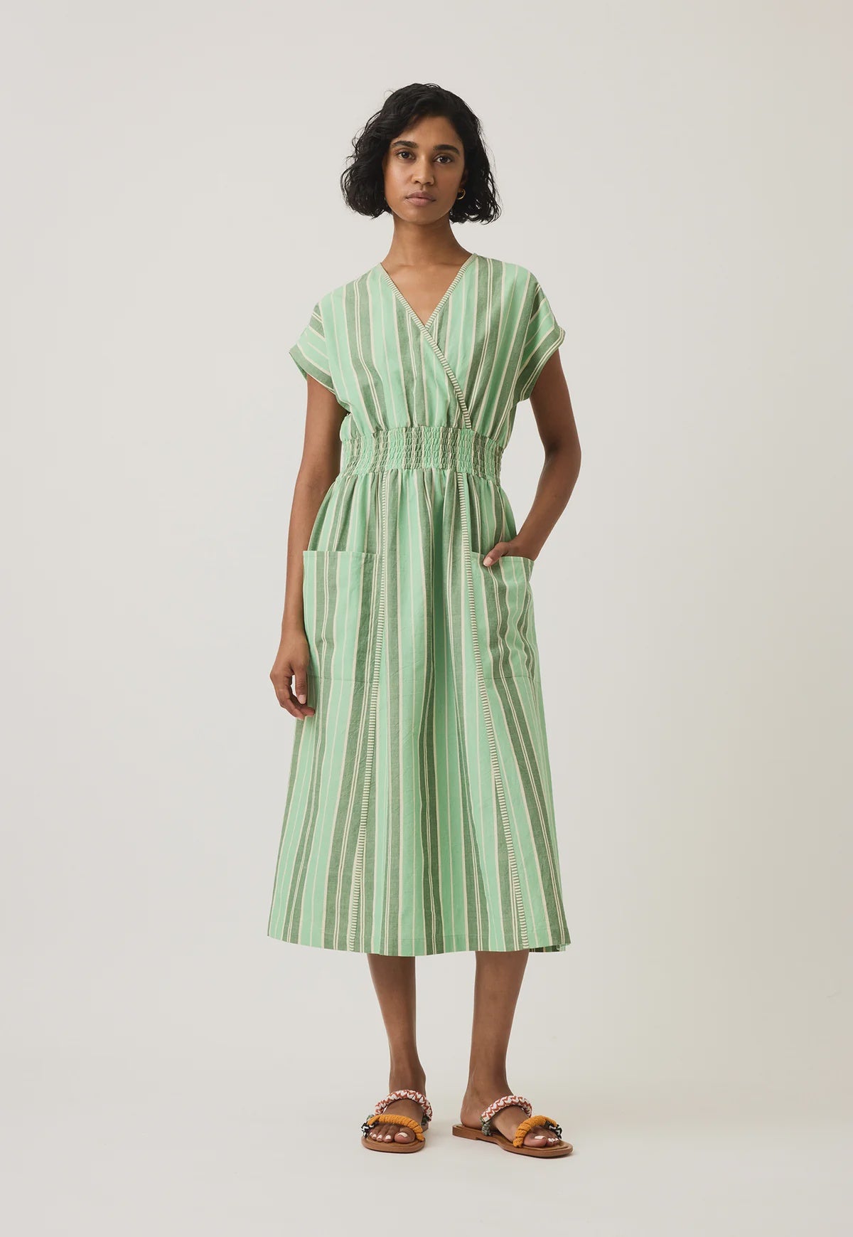 Hana Wrap Dress - Green Stripe