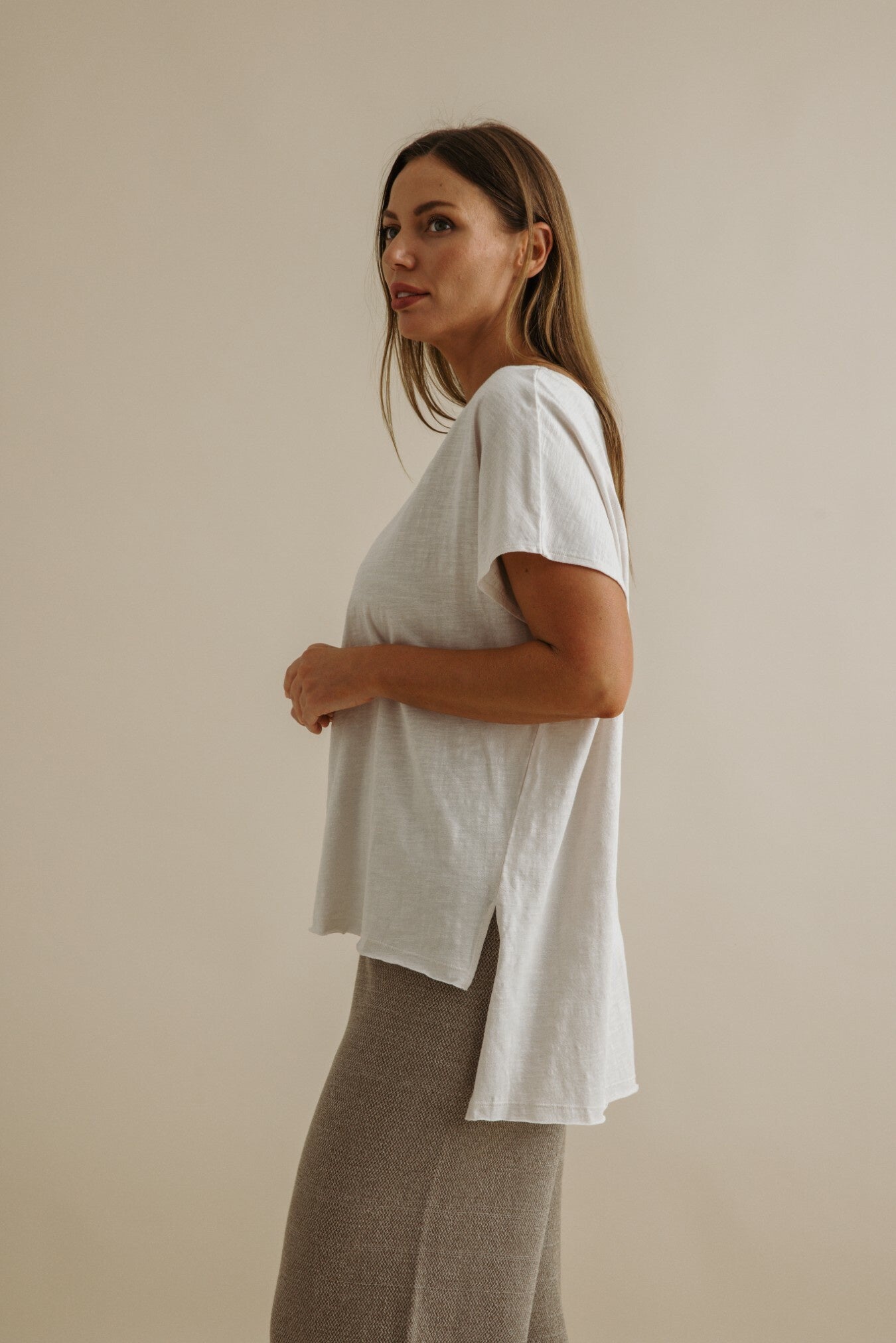 Shoreline Fine Slub Cotton Tee - Pearl