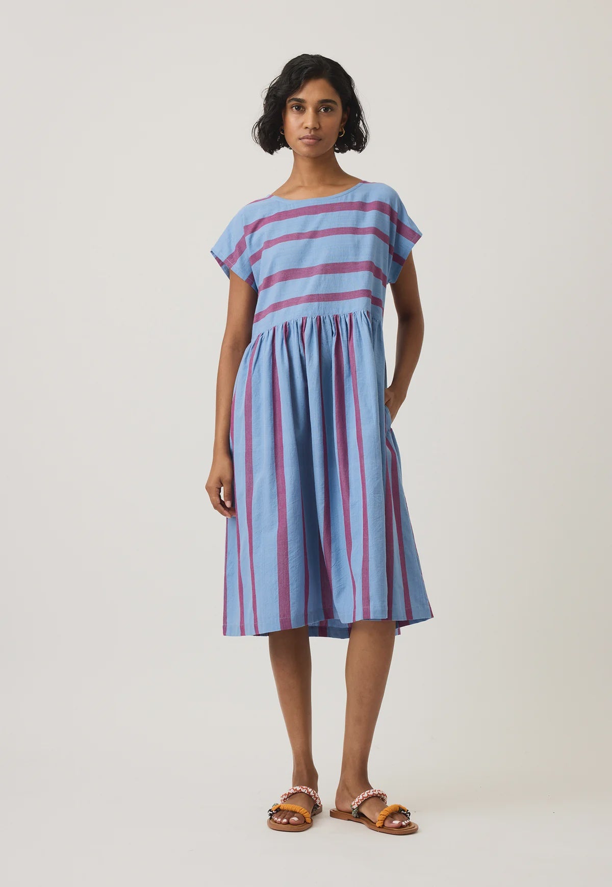 Tathra Woven Dress - Raspberry Stripe