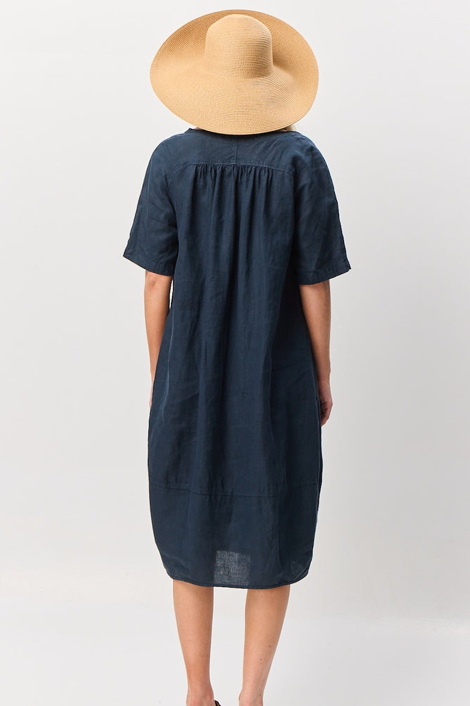 Osaka Linen Dress - Navy