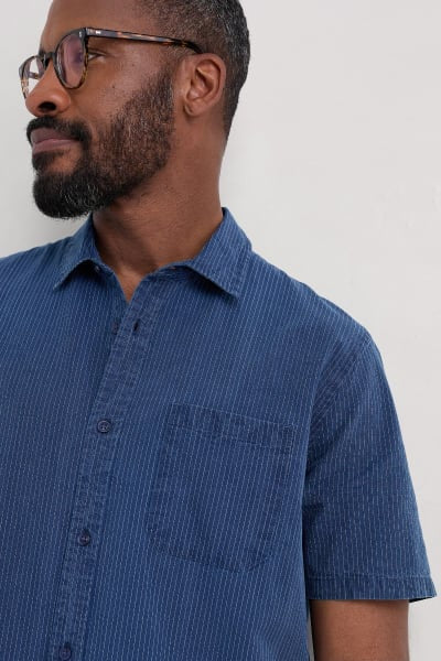 Men's Ayre S/Sleeve Shirt - Mid Indigo Stripe