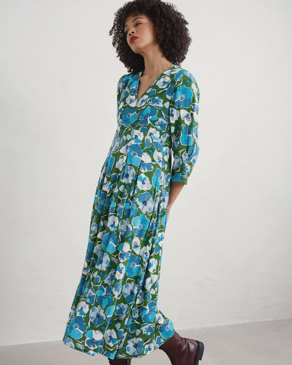 Etta Dress - Paper Hellebores Forest Green
