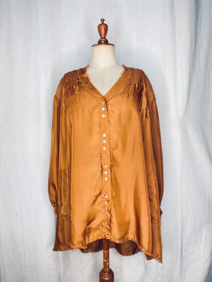 Silk Pintuck Shirt - Rust