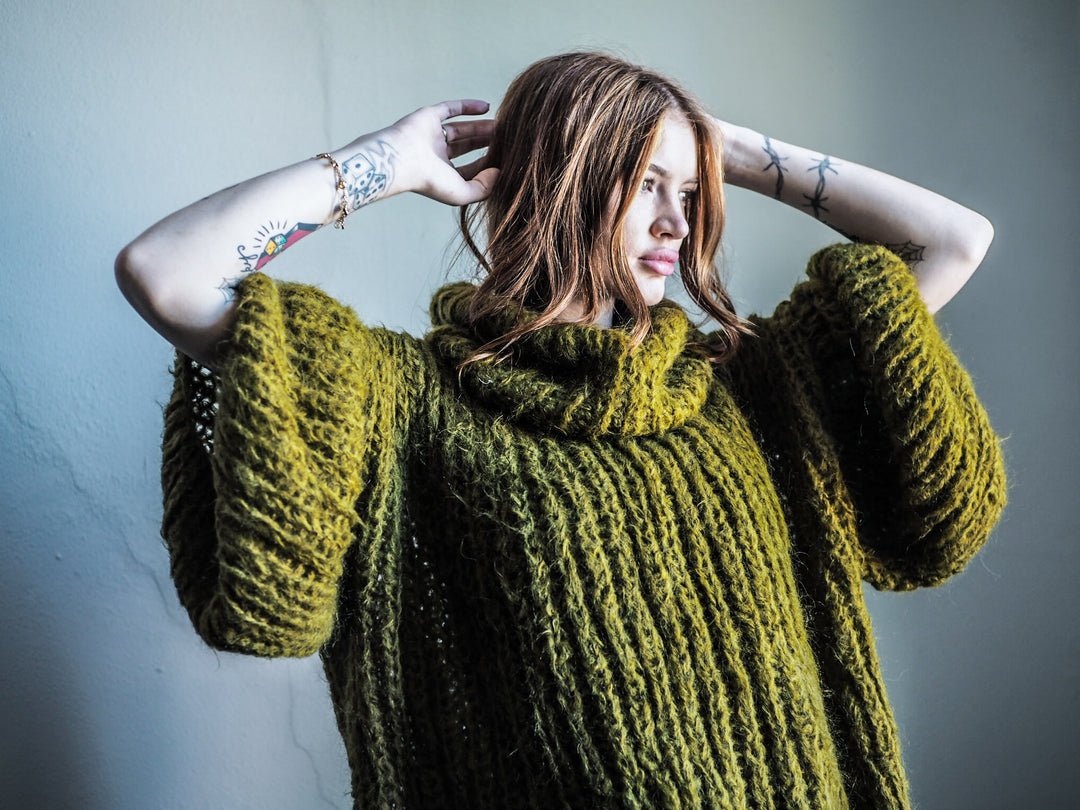 Alpaca Chunky Handknit Funnel Neck Jumper -Mulberry – From Dust