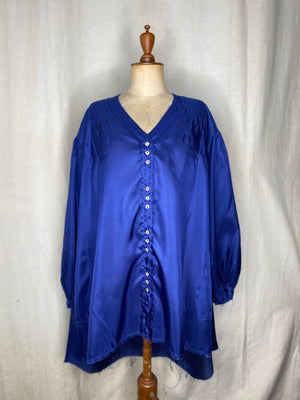 Silk Pintuck Shirt - Cobalt