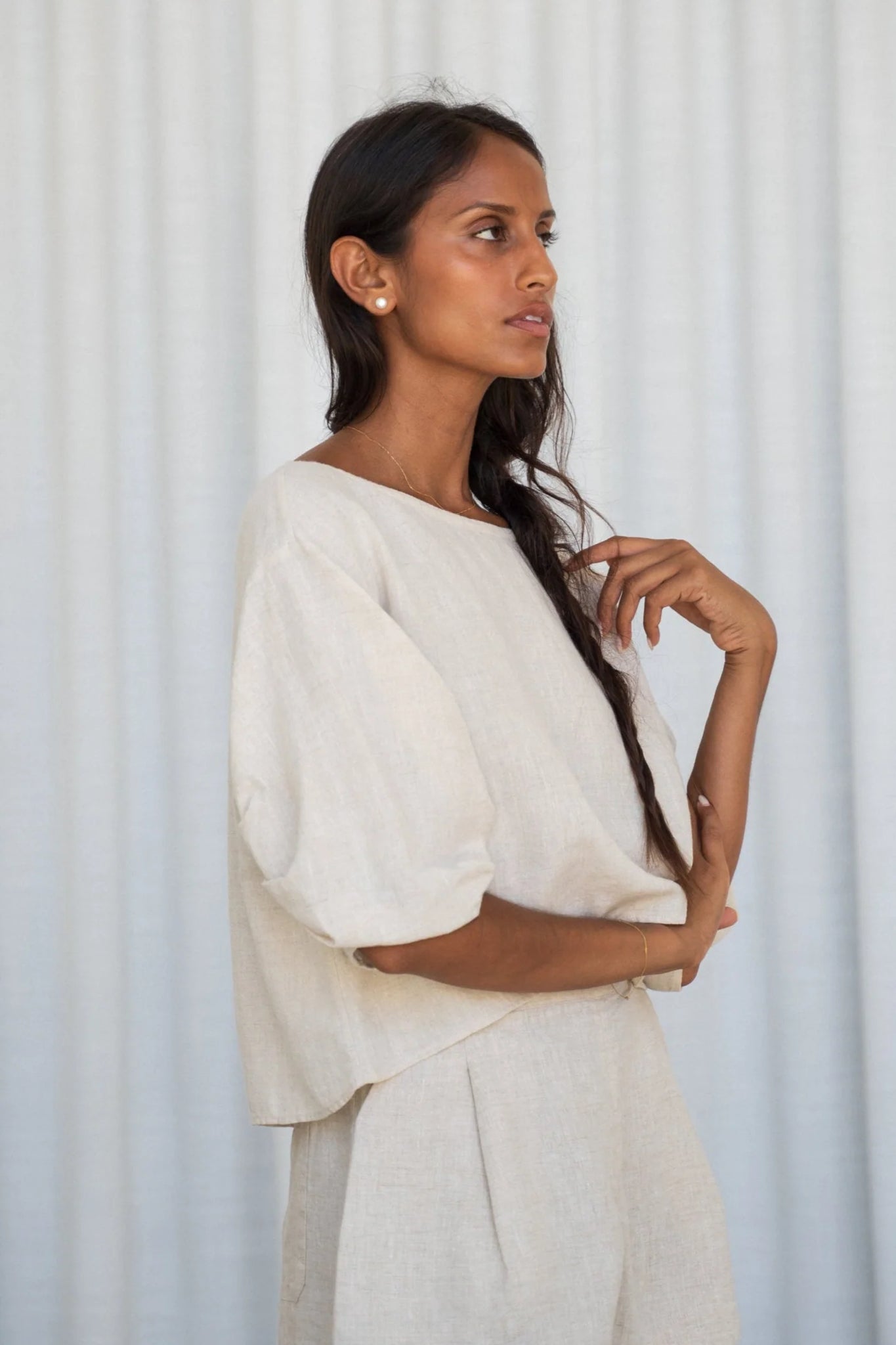 Leia Linen Top - Oatmeal