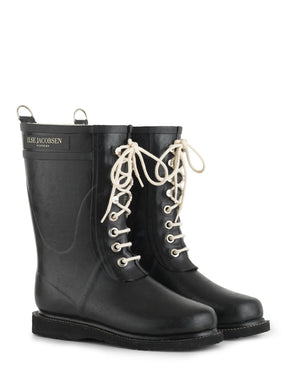 Mid Lace Up Rubber Boot - Black