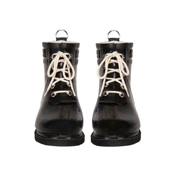 Short Lace Up Rubber Boot - Black