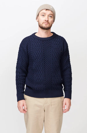 Les Signatures Cable Knit Jumper/Sweater With Crew Neck, Navy Knit Jumper  Mens